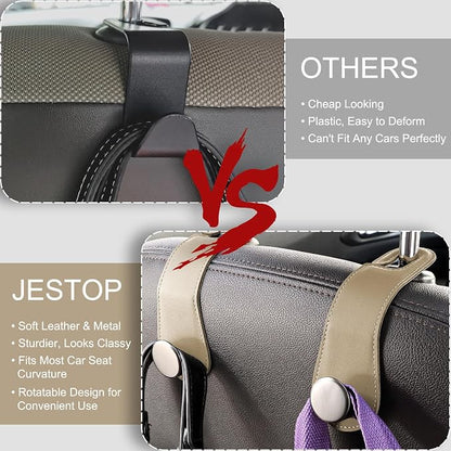 JESTOP Car Headrest Hooks 2 Pack Leather Car Seat Storage Hangers, Apricot | Stylish Leather & Alloy Car Seat Organizer Hooks for Purses Bags Handbag Coat Umbrellas, Car Inside Accessories, Up to 44lb - Image 5