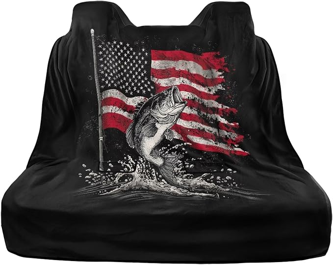 American Flag Bass Fish Print Rear Bench Towel Seat Covers, 250th Anniversary Dog Car Seat Cover for Back Seat, Waterproof Universal Fit Interior Protector for Auto, Van, SUV - Image 2