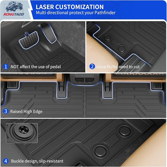 Rongtaod Floor Mats Set for 2022-2025 2026 Nissan Pathfinder 7&8 Seats | Cargo Liner Cargo Mat Trunk Mat TPE All Weather Back Seat Cover Protector 2024 Pathfinder Accessories - Image 3