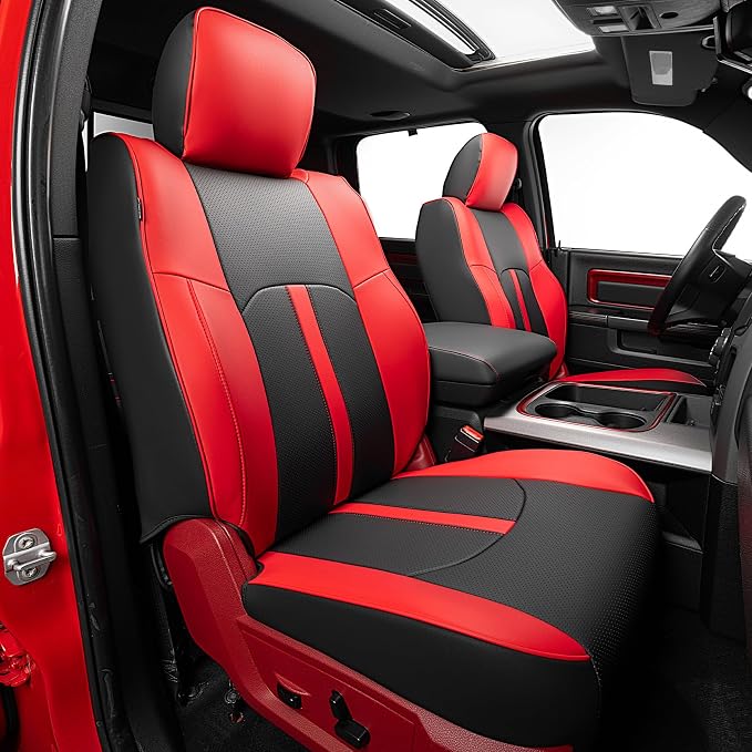Car Seat Covers Custom Fit for Dodge 2009-2018 Ram 1500 Crew Cab,Red/Black | Custom Fit Faux Leather Full Set,Waterproof & Wear-Resistant,Fits for 4th Gen Ram 1500 Rebel/Sport/Laramie/Longhorn/Limited by Vidokena