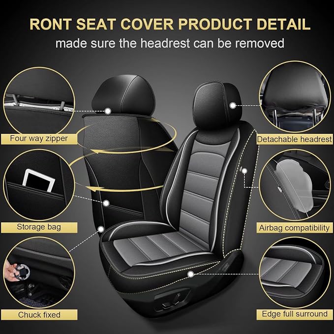 IKABEVEM Car Seat Covers for 2021-2026 Chevy Trailblazer, 2-Pack Front | Luxury Fuax Leather, Waterproof, Airbag Compatible, Easy to Install, Scratch‑Resistant Seat Protection, Black&Grey - Image 2