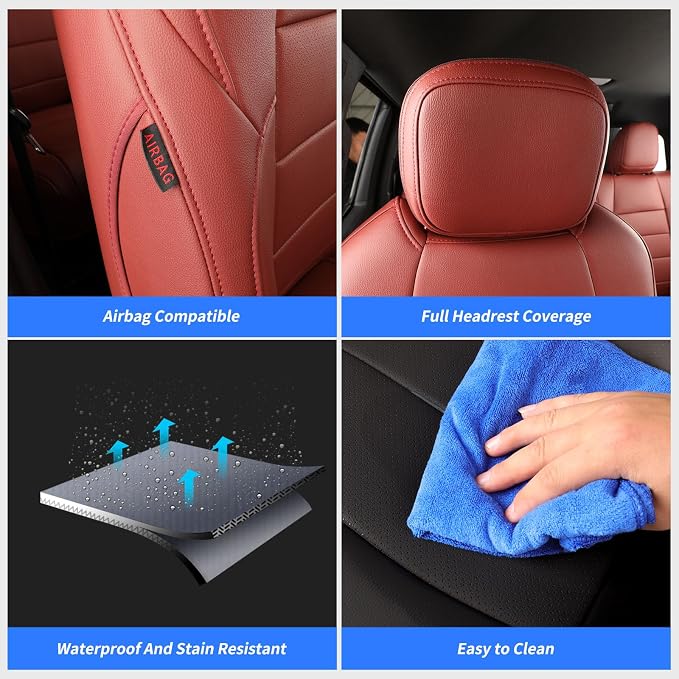 2024 2025 2026 Tacoma Seat Covers Full Set for Toyota Tacoma 4th Gen Double/Crew Cab SR,SR5,TRD Sport,TRD Off-Road,Limited,Fully Covered,Waterproof Leather Car Seat Protector(Wine Red) - Image 8