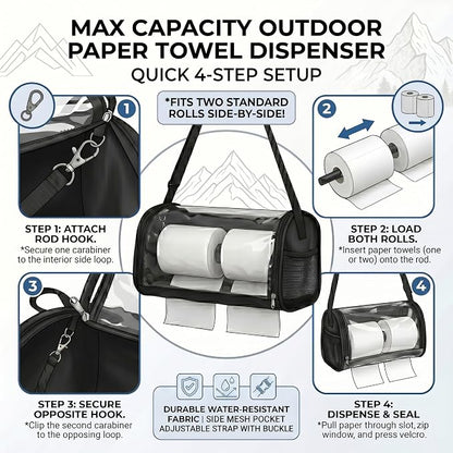 Hanging Portable Paper Towel Holder: Water-Repellent Toilet Paper Holder | Enclosed Cat Proof No-Drill Wall Mount Tissue Dispenser for RV, Car, Camping, Travel, Overlanding Bathroom & Outdoor Use - Image 3