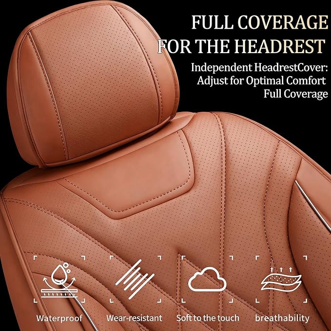 for Subaru Forester 2009-2026 Car Seat Covers, Full Set, Brown | Luxury Full Coverage Leather Seat Protectors, Waterproof Breathable, Non-Slip, Easy to Install, Airbag Compatible, All-Season - Image 3