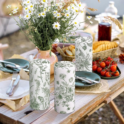 Zonon 8 Pcs Car Tissues Holder Sage Green Floral Round Box with Facial Tissue Bulk Flower Car Tissues Cylinder with 50 Sheets Face Towel Fit for Fall Cube Box Vintage Round Tubes Cup Holder Container - Image 3