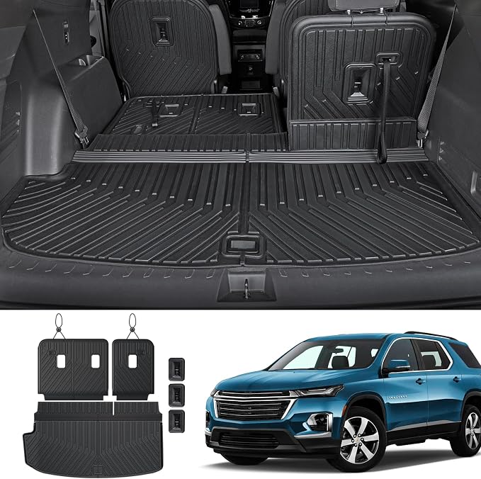 Cargo Mat for Chevy Traverse 2018-2023 Accessories | Also for 2024 Traverse Limited, Cargo Liner & Rear Seat Back Protector, All Weather TPE, Non Slip & Odorless & Scratch Proof by JOULARISE