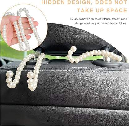 Elegant Pearl Car Seat Headrest Hook, Cute Pearl Car Seat Back Hook Storage Organizer, Exquisite Headrest Hanger Purse Holder Interior Decoration for Women Girls - Image 4