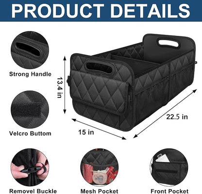 Deosk Car Trunk Organizer and Storage with Reinforced Handles, Waterproof Polyester Trunk Organizer for SUV, Minivan, Truck (Large, Black) - Image 3
