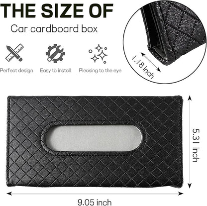 Car Tissue Holder, PU Leather Sun Visor Tissue Box (Plaid-Black) | Wear-Resistant & Waterproof, Napkin & Mask Dispenser, Metal Memory Clips, Easy Refill, Fits Most Vehicles - Image 2