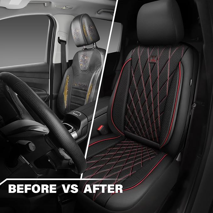 CAR PASS Thick Foam 3D Air Mesh Leather Car Seat Covers Front Seats Only, Breathable Premuim Leather Two Front Seat Cover, Airbag Compatible Universal Fit for 95% Sedan Van Truck SUV,Black and Red - Image 6