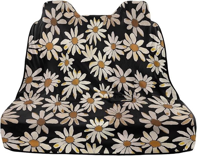 Daisy Print Car Back Seat Cover Waterproof Automotive Seat Cushions Universal Fit Rear Bench Towel Seat Covers with Non-Slip Backing for SUV, Sedan, Van - Image 2