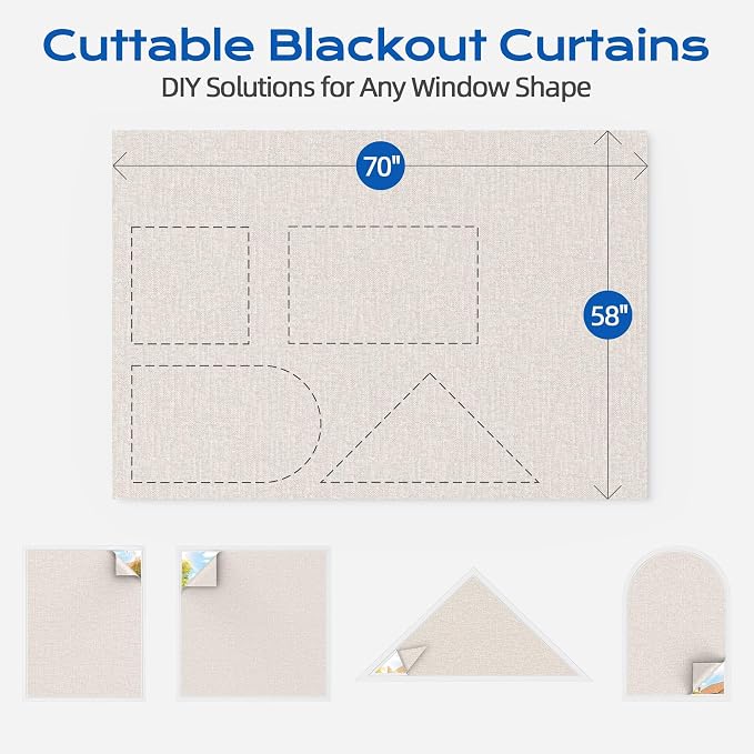 Linen Blackout Curtains for Bedroom, 70" x 58" Portable Blackout Blinds | 100% Blackout Window Cover with Hook&Loop Strip, Temporary Blackout Shades, Blackout Window Film for Nursery Travel RV- Cream - Image 4