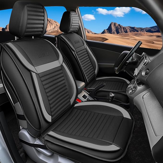 Car Seat Covers Full Set, Faux Nappa Leather, for Sedans and SUVs | Waterproof, Breathable and Airbag Compatible, Fits Most Bucket Seats, 5 Seats, Gray-Black by LingvidoSeatCover