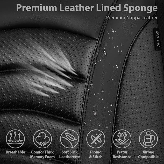 CAR PASS 3D Foam PU Leather Car Seat Covers, Universal Seat Covers Front 2 for Trucks SUV Sedan Automotive Seat Covers Armrest Airbag Compatible Waterproof Comfortable Faux Nappa Leather All Black - Image 5