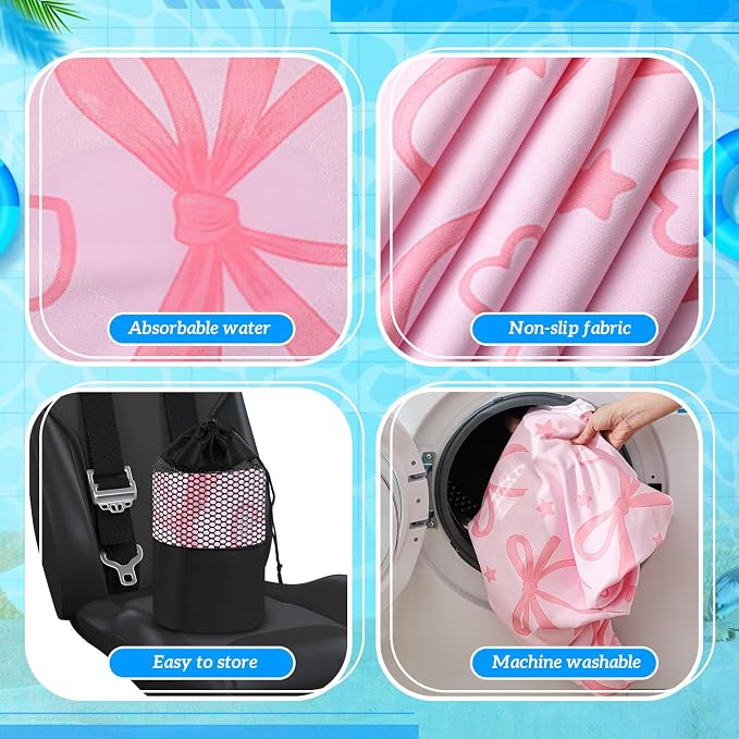 Hahafelt 2 Pack Car Seat Towel Cover with Storage Bag, Pink Bow | 63 x 32 in Car Towel Seat Cover Non Slip Waterproof, Gym Workout Swimming Running, Machine Washable Sweat Absorbent Protector - Image 3