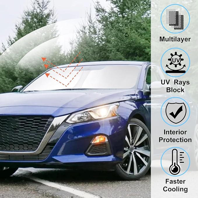 Windshield Sun Shade Sunshade for 2019-2025 2026 Ni-ssan Altima | Full covered for windshield, Foldable & Durable, Block UV Rays, Reduce Heat, Easy to install, Keeps Car Cooler - Image 2