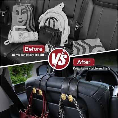 Leather Car Purse Hook for Headrest, 2 Pack, Black-Gold | Twin Hooks Headrest Hangers, 2/4 Pack, No-Slip, Scratch-Proof, Holds Purses, Backpacks, Grocery Bags, Car Organizer Gift - Image 5