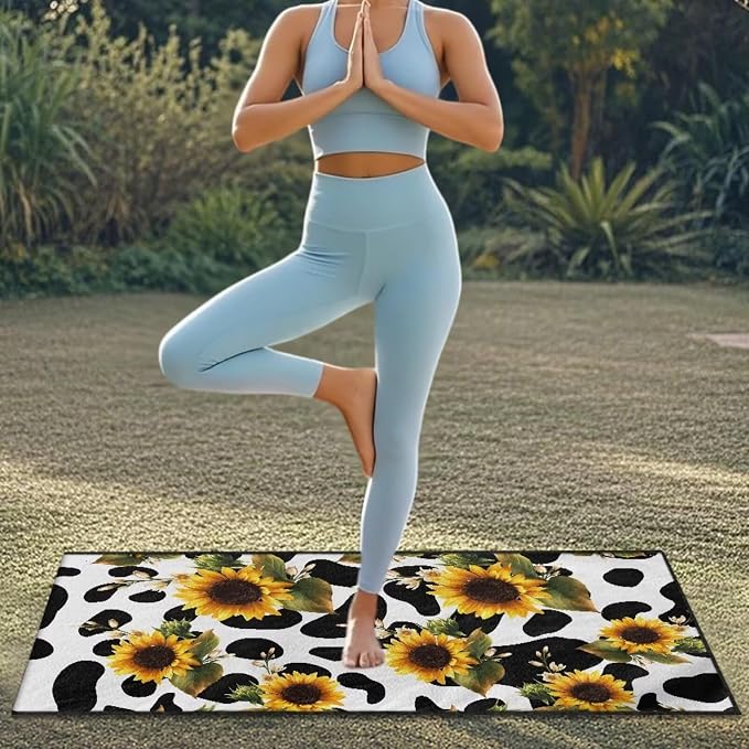 Sunflower Cow Car Seat Towel Cover Sweat Auto Seat Cover Towel | Cow Print Auto Front Seat Protector with Storage Bag Sunflowers Car Interior Accessories Non-Slip Car Seat Towel Cover - Image 4