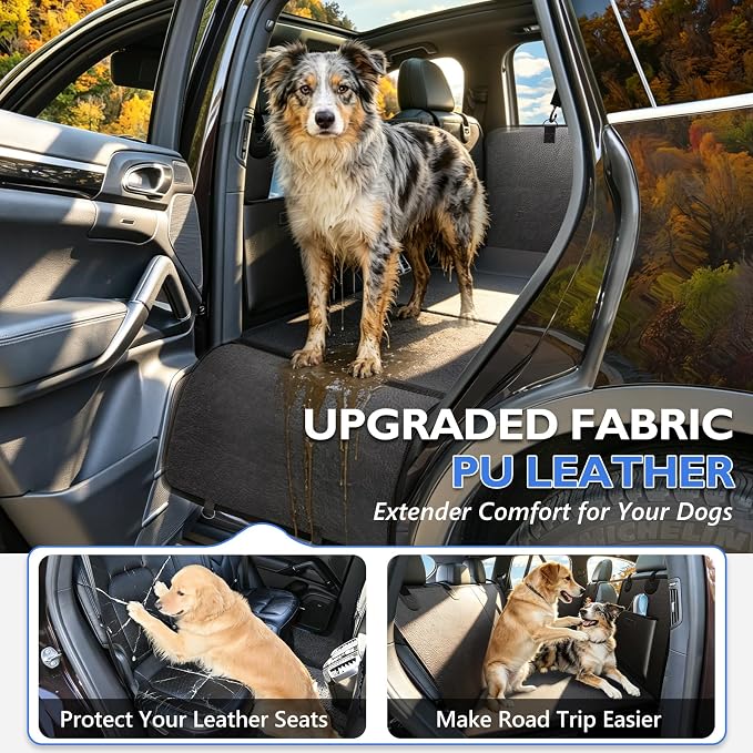 Hard Bottom Dog Car Seat Cover for Back Seat, PU Leather Extender | Anti Scratch Backseat Dog Hammock for Cars, SUVs, Sedan, Waterproof, Pet Travel Bed, Easy to Clean, Non-Slip, Holds 420lbs - Image 2
