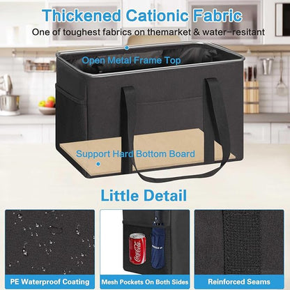 LHZK 2 Pack Utility Tote Bag with Metal Wire Frame and the Sides Rinforced, Large Tote Bag with Handle, Reusable Grocery Bags Foldable, Beach Bag, Car Tote (Black, 18.5''x11.8''x11.5'') - Image 5