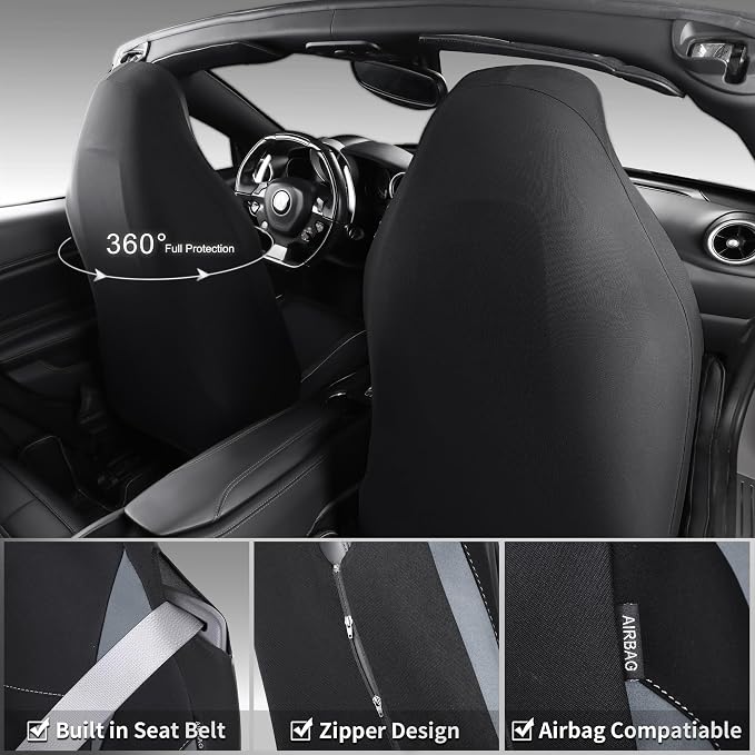 CAR PASS Waterproof High Back Car Seat Covers Front Seats with Armrest Gray | Neoprene Bucket Seat Cover, Airbag and Armrest Compatible, Built-In Seatbelt Universal Fit for Cars,Truck, Van, SUV - Image 3