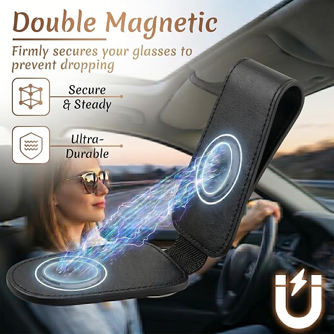 Mushroom Car Sunglasses Holder Universal Magnetic Visor Accessories | Bright Mushroom Cars Accessories Leather Glasses Clip for Sun Visor Eyeglass Hanger Organizer for Women and Men Gifts Decor - Image 4