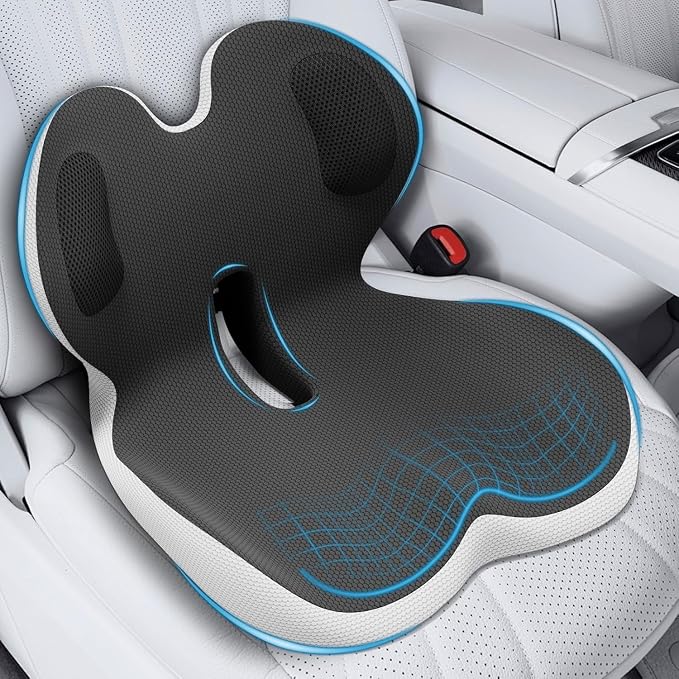 Trucker Seat Cushion, Thick Car Seat Cushions with Lumbar Support Pillow, Ergonomic L-Shaped Orthopedic Memory Foam for Long Driving Lower Back Pain Sciatica Relief, Gift for Drivers (Black+LGrey) by AEGISCOVER