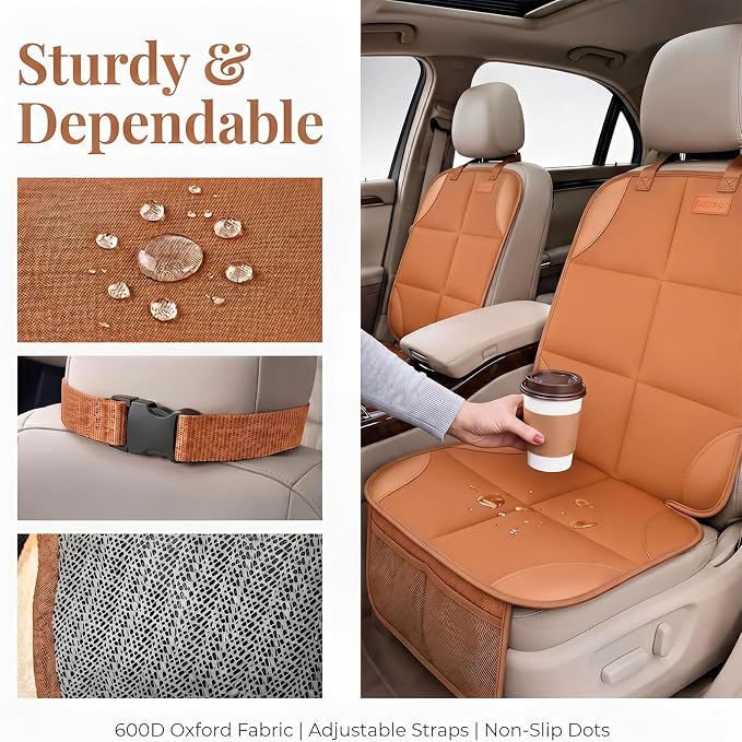 SMART ELF Car Seat Protector 2-Pack, Thick Padding Cushion (Dark Brown) | Baby and Pets for Child Car Seat with Thicily Padded and Non-Slip Backing Mesh Pockets, Universal Size - Sedan SUV Truck - Image 5