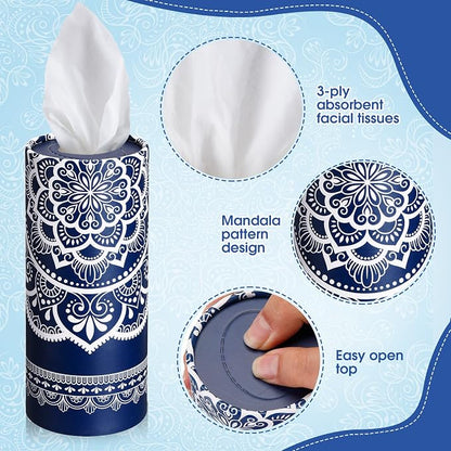 Outus 12 Pcs Mandala Car Tissues Cylinder Holder with 3 Ply Facial Tissue Bulk Round Tissue Holder Travel Tissues Boxes Container for Car Cup Wedding Birthday Party - Image 3