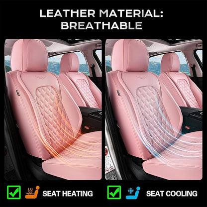 Coverado Front Seat Covers, Luxury Faux Leather Breathable Waterproof Protectors, Universal Fit for Cars, SUVs, Trucks, Durable Car Seat Protectors, Waterproof Car Cushions – Pink - Image 4