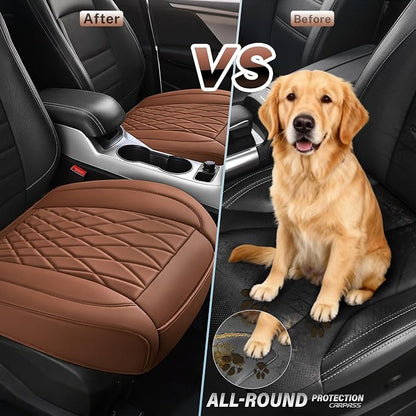 CAR PASS 2 Pack Leather Front Car Seat Covers, Bottom Seat Covers Full Wrapped with Storage Pocket, Anti-Slip Leather Seat Protectors,Waterproof Seat Cushion Pad Universal Fit Sedan SUV Truck, Brown - Image 6