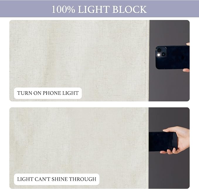 RYB HOME Natural Linen Textured French Door Window Curtains 100% Blackout | Self Adhesive, Thermal Insulated Privacy Energy Saving, Shades for Nursery Office Patio Glass Door, W26 x L69, 1 Panel - Image 4