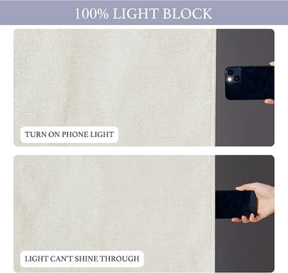 RYB HOME Natural Linen Textured French Door Window Curtains 100% Blackout | Self Adhesive, Thermal Insulated Privacy Energy Saving, Shades for Nursery Office Patio Glass Door, W26 x L69, 1 Panel - Image 4