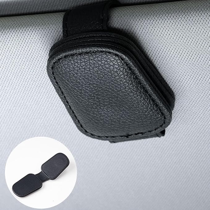 Leather Sunglasses Holder for Car Sun Visor, Eyeglass Hanger Clip Magnetic for Vehicle Sunglasses Hanging Ticket Card Clip, for Different Eyeglasses, Black, 2Pack | Eyeglass Hanger Clip, Magnetic, Ticket Card Clip, Different Eyeglasses - Image 2