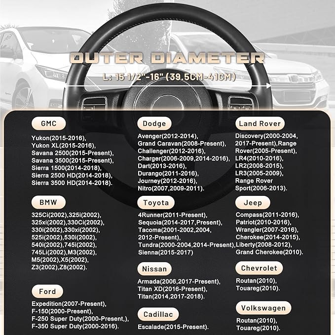 SEG Direct Car Steering Wheel Cover for F150 Tundra Range Rover 15.5"-16" | Large Size 39.5-41cm for Car Truck SUV, Microfiber Leather, Anti-Slip Grip, Auto Interior Accessories, Black - Image 5
