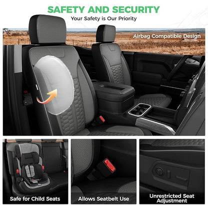 RIDEPOSH Custom Leather Seat Covers for Silverado/Sierra 1500 2019-2026 | Only Crew Cab, Fits 2500/3500HD 2020-2026, Jump Seat Cover(armrest storage only), Protective, Scratch-resistant, Easy-clean - Image 7