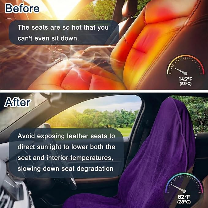 Car Seat Towel Cover, Universal Front Seat Protector for Cars, SUVs and Trucks, Sweat Towel Car Seat Cover for Gym, Yoga, Swimming, Pets and Family Travel, Profound Purple, 2 Pack - Image 4