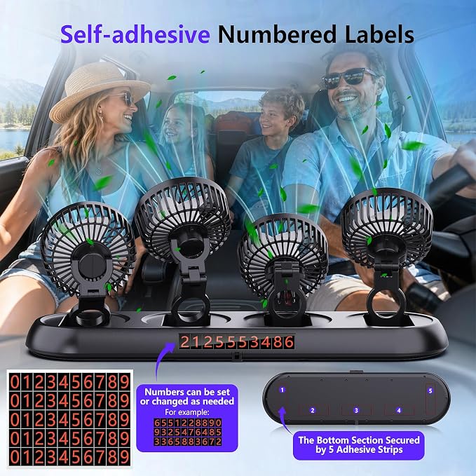 4-Head Car Fan,3-Speed Adjustable Car Cooling Fan for Vehicle,360°Rotatable Portable Cooling Fans for Car,USB/12V Cigarette Lighter Powered,Powerful Airflow for SUV Rv Sedan Van Boat - Image 6