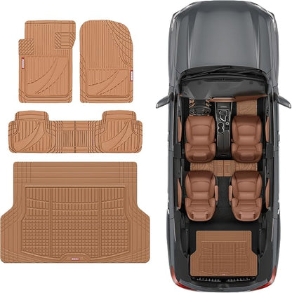 Motor Trend FlexTough Advanced Heavy Duty Beige Rubber Car Floor Mats & Cargo Liner for SUV & Car Full Set - Universal Trim to Fit All Weather Automotive Floor Mat & Cargo Liners for SUV, Car, & Van - Image 2