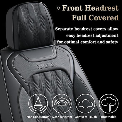 Coverado Car Seat Cover, Black Luxury Seat Cover for Cars, Premium Nappa Leather Seat Covers Full Set with Embossed Pattern, Waterproof Car Seat Protector Car Seat Cushions Universal Fit Most Vehicle - Image 5