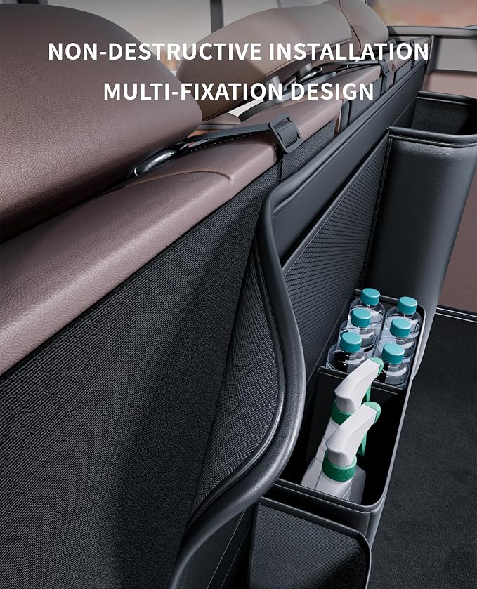 PU Leather Hanging Trunk Organizer, 36in Black | Sturdy Non-Sagging, Tool-Free Install, Fits SUV & Truck, Waterproof Easy Clean, Vertical Backseat Storage - Image 7