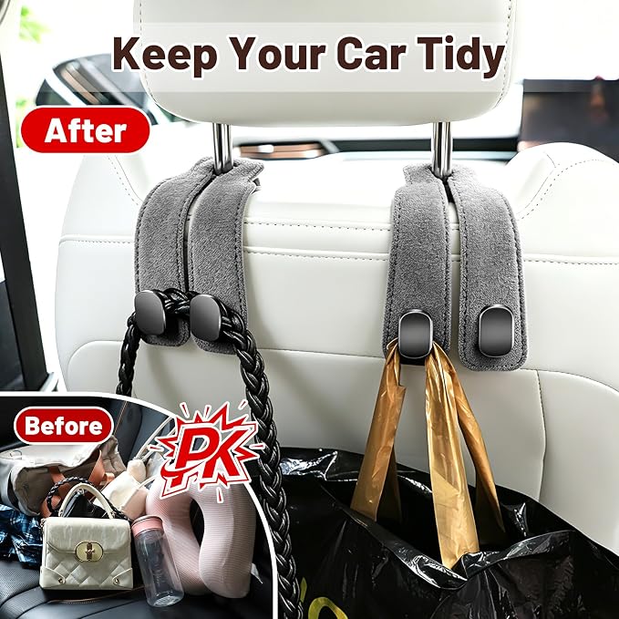 SUKIPIN Car Hooks, Car Seat Headrest Hooks for Purses and Bags 4-Pack Gray | Car Accessories for Women, Solid Durable Construction, Quick Tool-free Mounting, Universal Fit for Most Vehicle Headrests - Image 4