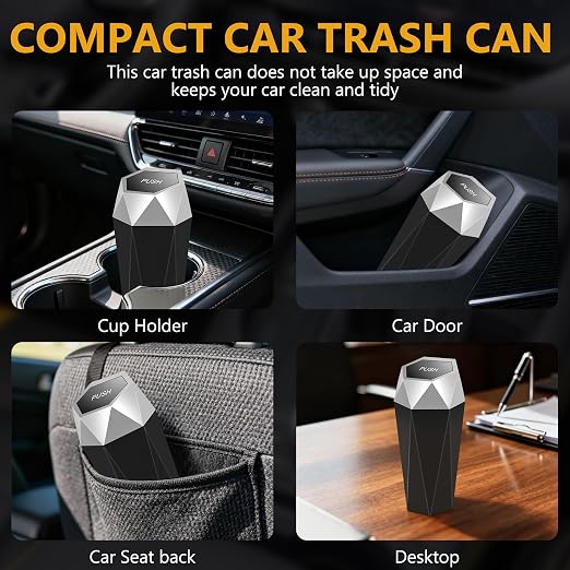 Car Trash Can with Lid, Leakproof, 15 Trash Bags, Silver, 1 Pack | Small Garbage Can for Car, Car Accessories for Interior, Multipurpose Organizers and Storage Solutions for Home, Office - Image 4