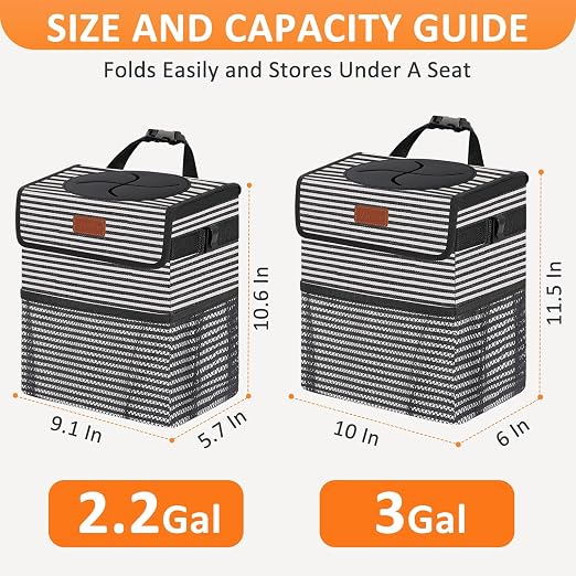 Vankor Car Trash Can with Lid Leak Proof Car Accessories for Women | 3 Gallon Cute Hanging Car Trash Bin for Men Car Truck Vehicle Sedan SUV Interior Automotive Garbage Cans, Stripe - Image 7