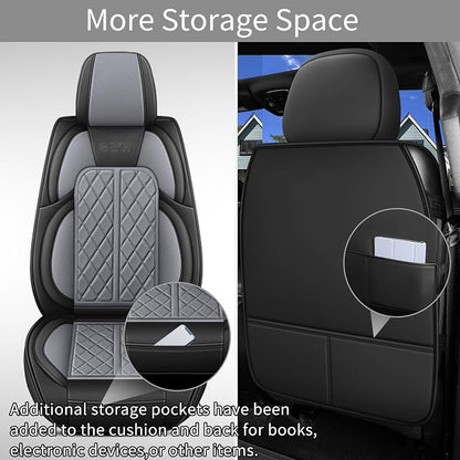 Car Seat Cover Custom Fit for Ford F150 2009-2026 Faux Leather Seat Cover Set Compatible with Regular Cab Super Cab Super Crew Pickup Truck Cushions (Black & Grey, Full Set) - Image 5