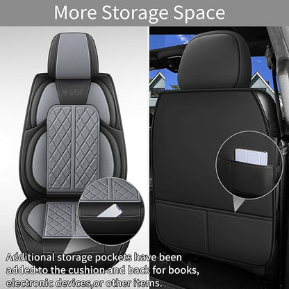 Car Seat Cover Custom Fit for Dodge Ram 1500 2500 3500 2002-2026 Faux Leather Seat Cover Set Compatible with Crew Quad Regular Cab Pickup Truck Cushions (Black & Grey, Full Set, Curved Rear) - Image 5