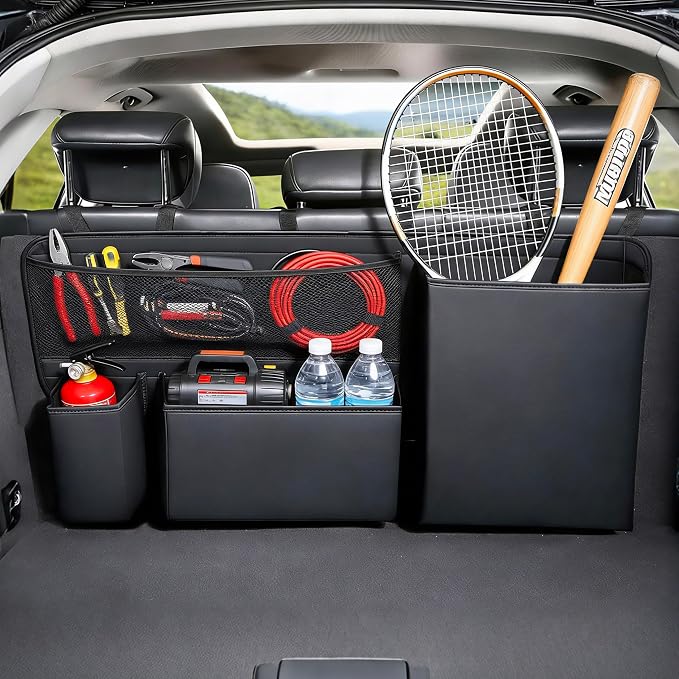 PU Leather Hanging Trunk Organizer, 36in Black | Sturdy Non-Sagging, Tool-Free Install, Fits SUV & Truck, Waterproof Easy Clean, Vertical Backseat Storage by Unknown