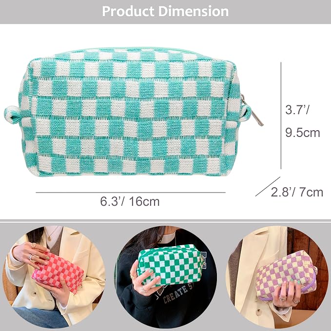 Checkered Makeup Bag for Purse, Small Cosmetic Pouch,Arctic Blue,6 Pack | Cute Zipper Makeup Organizer for Women, Travel Essentials, Toiletries, Makeup Brushes, Beauty Accessories&Bridesmaid Gifts - Image 2