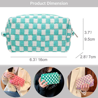 Checkered Makeup Bag for Purse, Small Cosmetic Pouch,Arctic Blue,6 Pack | Cute Zipper Makeup Organizer for Women, Travel Essentials, Toiletries, Makeup Brushes, Beauty Accessories&Bridesmaid Gifts - Image 2