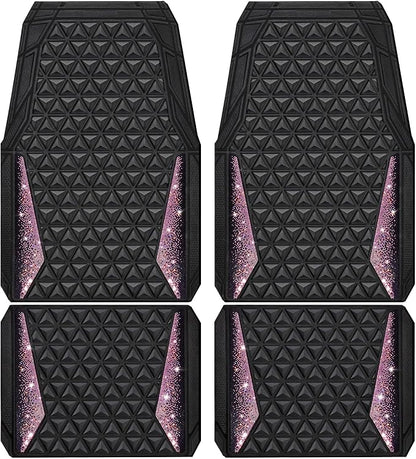 CAR PASS Bling Rubber Car Mats Diamond Floor Mats Full Set Anti-Slip 3D Rhombus Waterproof Universal Trim to Fit Liner Glitter Crystal Sparkly Shining Rhinestone Girl Women SUV Sedan Van, Black Pink - Image 9